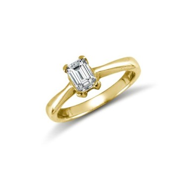 9ct Yellow Emerald Cut CZ Solitaire Ring