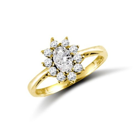 9ct Yellow Ladies CZ Oval Cluster Ring