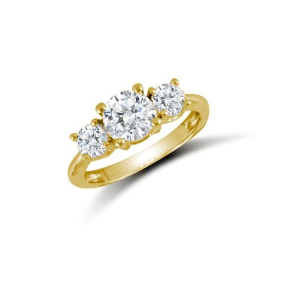 9ct Yellow Ladies CZ 3 Stone Cluster Ring