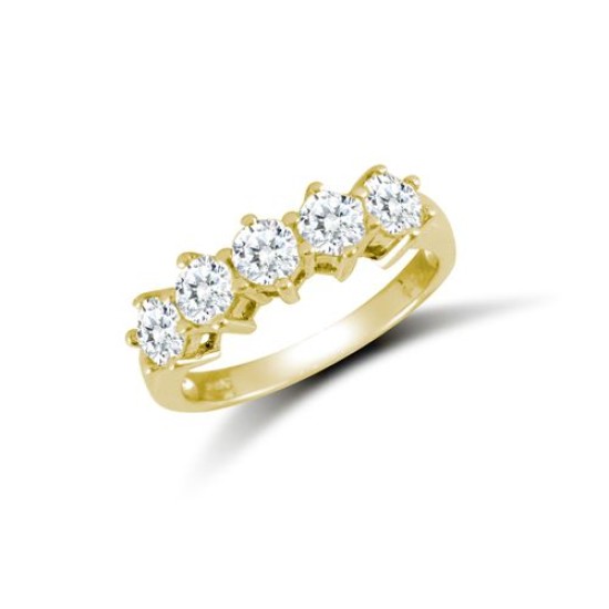 9ct Yellow Ladies CZ 5 Stone Ring