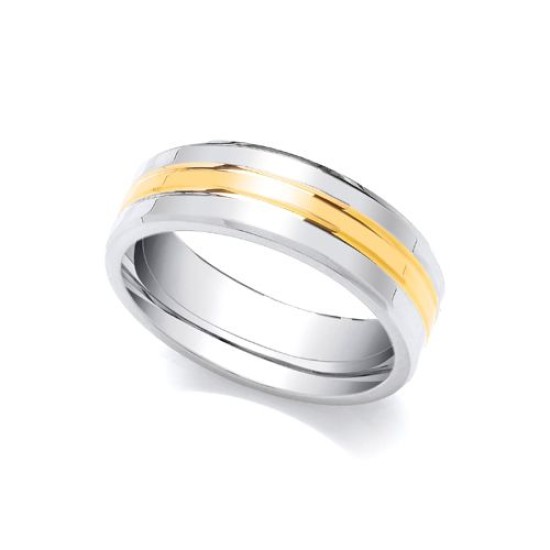 9ct White and Yellow Fancy 7mm Wedding Band