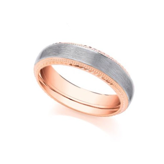 2 Colour 9ct Rose and White Fancy 5mm Wedding Ring