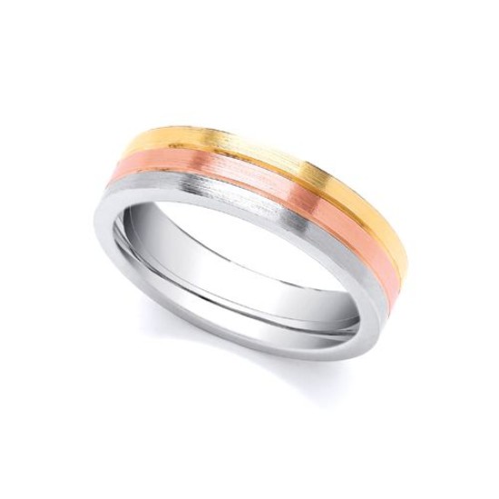 3 Colour 18ct Yellow, Rose and White Fancy 5mm Wedding Ring