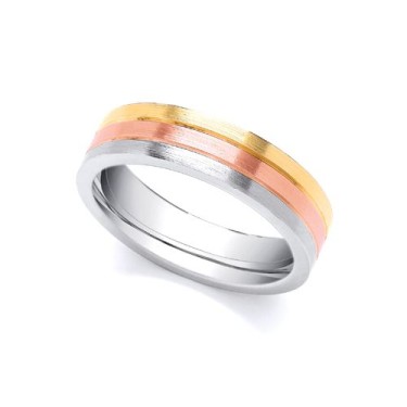 3 Colour 9ct Yellow, Rose and White Fancy 5mm Wedding Ring 5mm