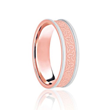 9ct Rose & White Flat Court 7mm Celtic Laser Engraved Wedding Band 7mm