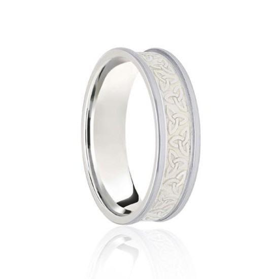 18ct White Flat Court 7mm Celtic Laser Engraved Wedding Band