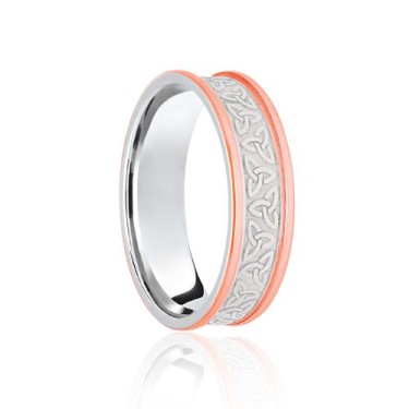 9ct White & Rose Flat Court 6mm Celtic Laser Engraved Wedding Band 6mm