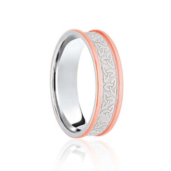 9ct White & Rose Flat Court 6mm Celtic Laser Engraved Wedding Band