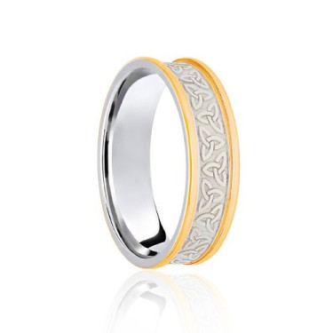 18ct White & Yellow Flat Court 5mm Celtic Laser Engraved Wedding Band 5mm