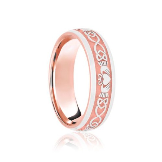 9ct Rose & White Court 7mm Celtic Laser Engraved Wedding Band