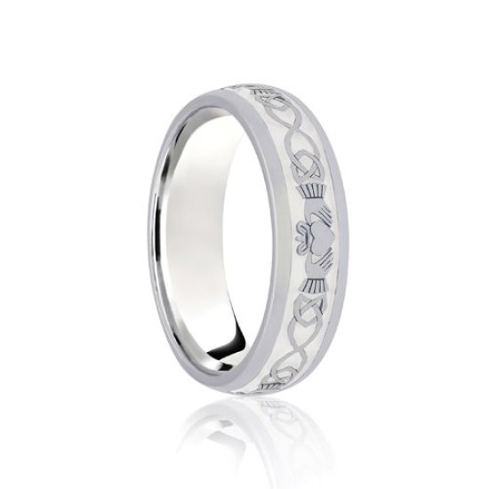 9ct White Court 8mm Celtic Laser Engraved Wedding Band