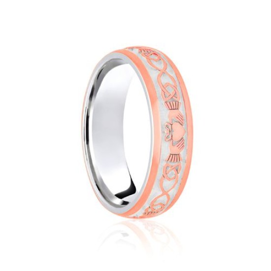 18ct White & Rose Court 5mm Celtic Laser Engraved Wedding Band