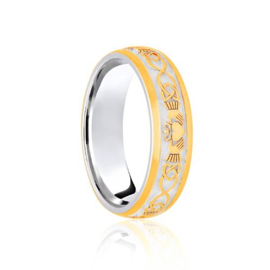 18ct White & Yellow Court 8mm Celtic Laser Engraved Wedding Band