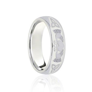 18ct White Court 7mm Celtic Half Engraved Wedding Band 7mm
