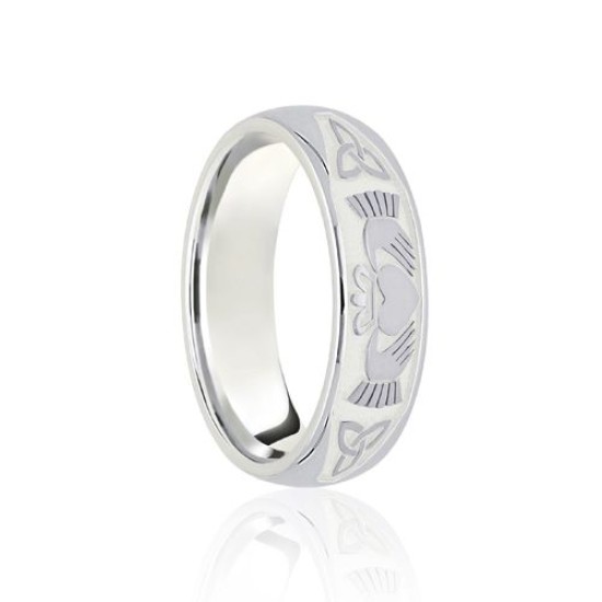 Platinum Court 7mm Celtic Half Engraved Wedding Band