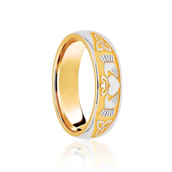 18ct Yellow & White Court 8mm Celtic Half Engraved Wedding Band