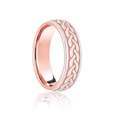 18ct Rose & White Court 8mm Celtic Laser Engraved Wedding Band 8mm