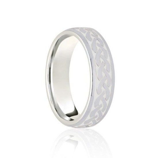 9ct White Court 8mm Celtic Laser Engraved Wedding Band