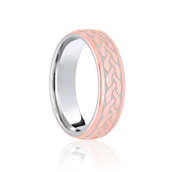 9ct White & Rose Court 5mm Celtic Laser Engraved Wedding Band