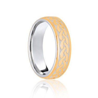 18ct White & Yellow Court 7mm Celtic Laser Engraved Wedding Band 7mm
