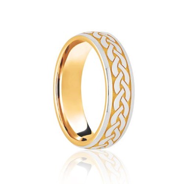 18ct Yellow & White Court 6mm Celtic Laser Engraved Wedding Band 6mm