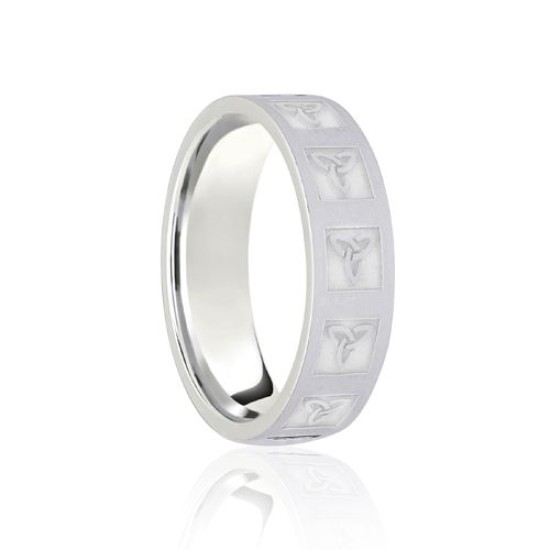 9ct White Flat Court 7mm Celtic Laser Engraved Wedding Band