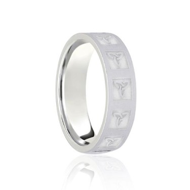 Platinum Flat Court 7mm Celtic Laser Engraved Wedding Band 7mm