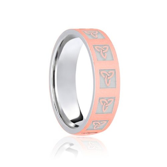 9ct White & Rose Flat Court 5mm Celtic Laser Engraved Wedding Band