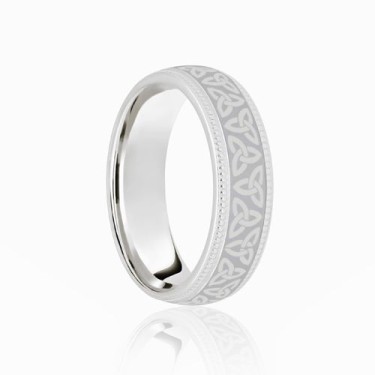 9ct White Court 7mm Celtic Laser Engraved Wedding Band 7mm
