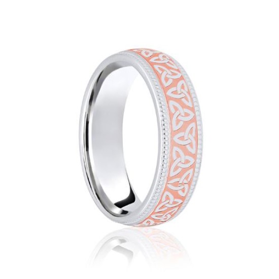 18ct White & Rose Court 7mm Celtic Laser Engraved Wedding Band