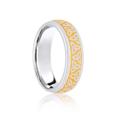 18ct White & Yellow Court 6mm Celtic Laser Engraved Wedding Band 6mm