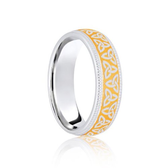 9ct White & Yellow Court 8mm Celtic Laser Engraved Wedding Band
