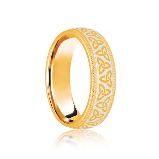 18ct Yellow & White Court 8mm Celtic Laser Engraved Wedding Band