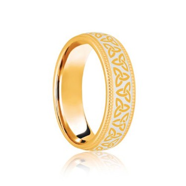9ct Yellow & White Court 5mm Celtic Laser Engraved Wedding Band 5mm
