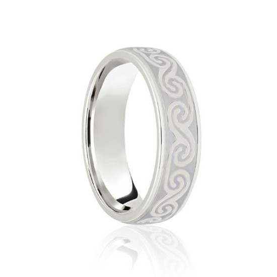 9ct White Flat Court 5mm Celtic Laser Engraved Wedding Band