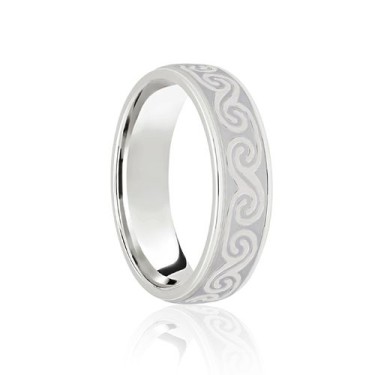 9ct White Flat Court 8mm Celtic Laser Engraved Wedding Band 8mm
