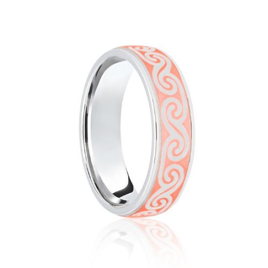 18ct White & Rose Flat Court 6mm Celtic Laser Engraved Wedding Band