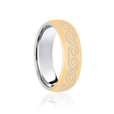 18ct White & Yellow Court 8mm Celtic Laser Engraved Wedding Band 8mm