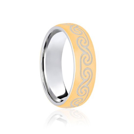 9ct White & Yellow Court 7mm Celtic Laser Engraved Wedding Band