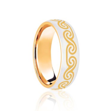 18ct Yellow & White Court 6mm Celtic Laser Engraved Wedding Band 6mm