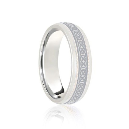 18ct Rose & White Court 6mm Celtic Laser Engraved Wedding Band