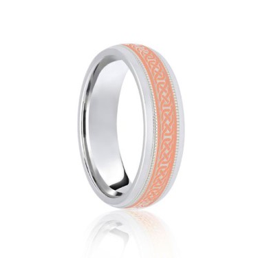 18ct White & Rose Court 6mm Celtic Laser Engraved Wedding Band 6mm