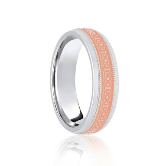 18ct White & Rose Court 7mm Celtic Laser Engraved Wedding Band