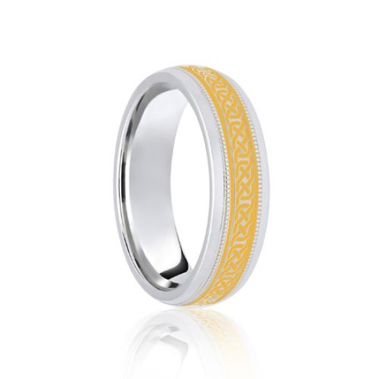 9ct White & Yellow Court 8mm Celtic Laser Engraved Wedding Band