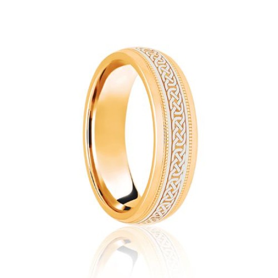 18ct Yellow & White Court 8mm Celtic Laser Engraved Wedding Band