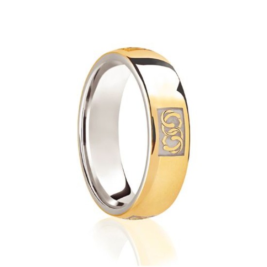 18ct White & Yellow Court 7mm Celtic Laser Engraved Wedding Band