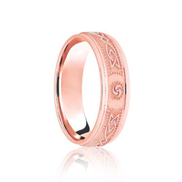 18ct Rose & White Flat Court 7mm Celtic Laser Engraved Wedding Band 7mm