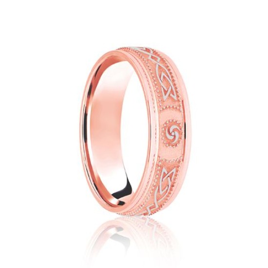 9ct Rose & White Flat Court 5mm Celtic Laser Engraved Wedding Band