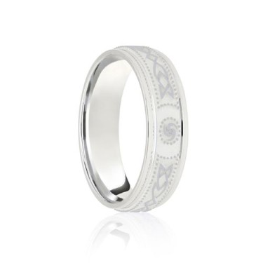 9ct White Flat Court 5mm Celtic Laser Engraved Wedding Band 5mm