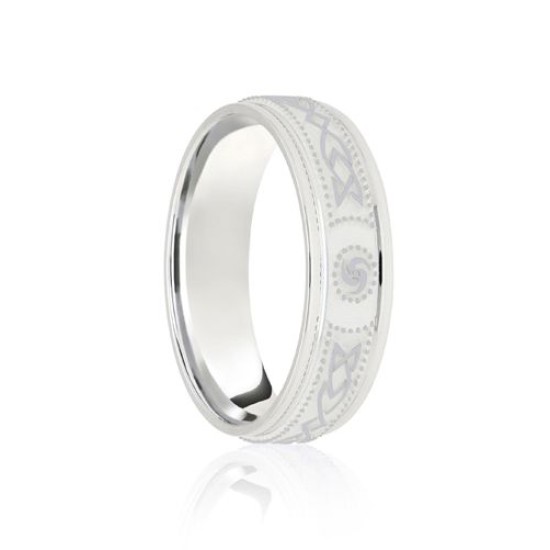 9ct White Flat Court 8mm Celtic Laser Engraved Wedding Band